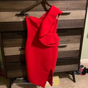 Red one shoulder formal dress